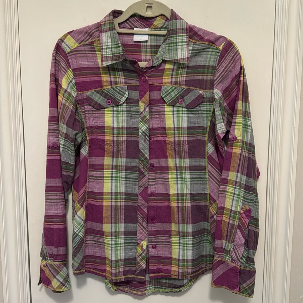 Columbia Plaid Long-sleeved Button-up Fitted Shirt